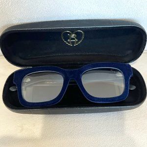 Blue Velvet-Rimmed Readers, Luxury Eyeglasses, Hypoallergenic, Wayfarer Style